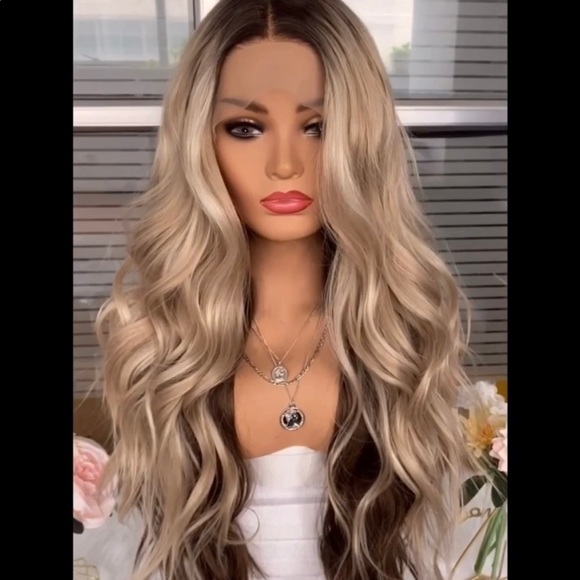 Gold and brown synthetic Japanese fiber wig - Picture 1 of 6